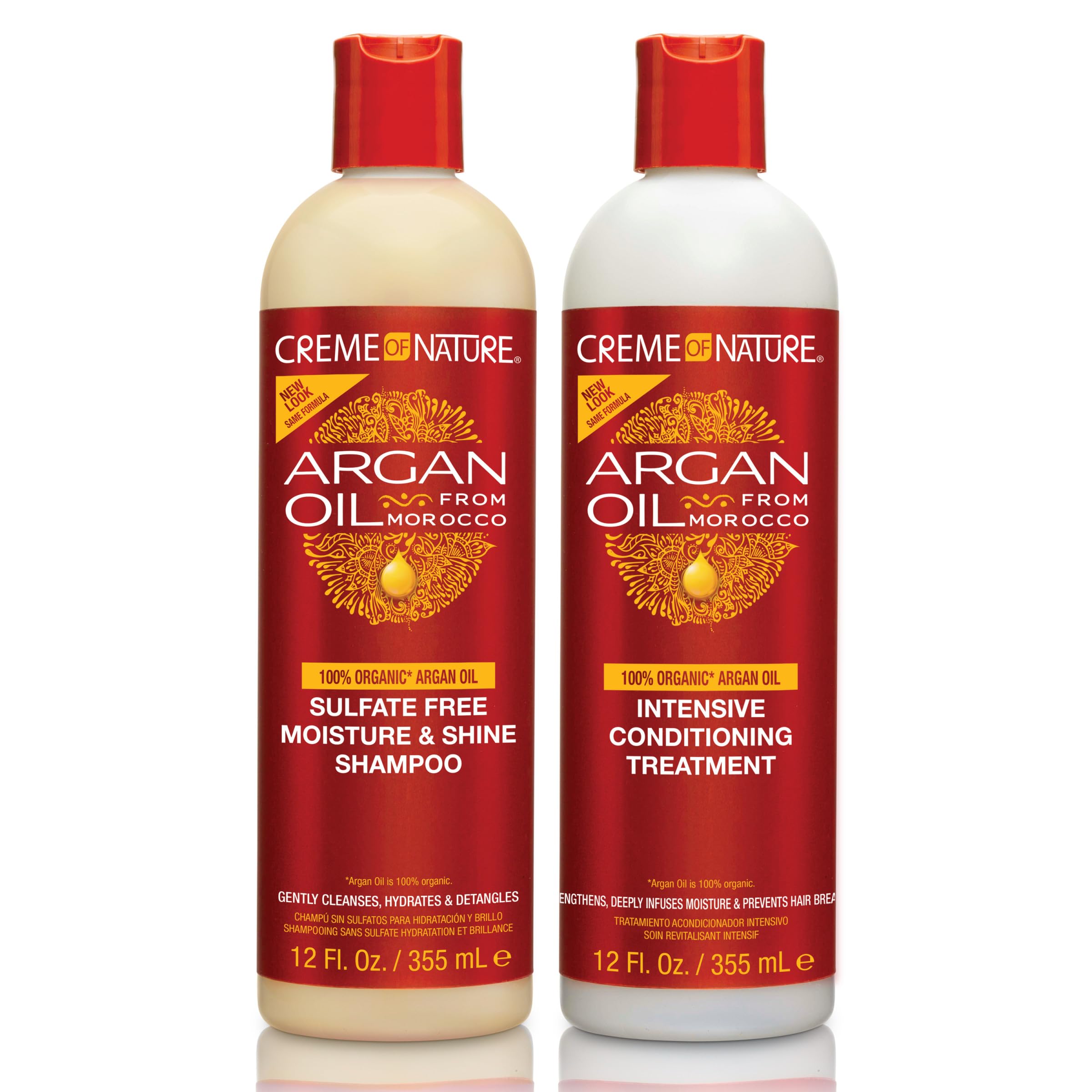 Creme of Nature Argan Oil from Morocco Sulfate-Free Moisture and Shine Shampoo and Intensive Conditioning Treatment Set, Hydrating Shine-Enhancing Hair Care Duo, 2 Count, 12 oz Each