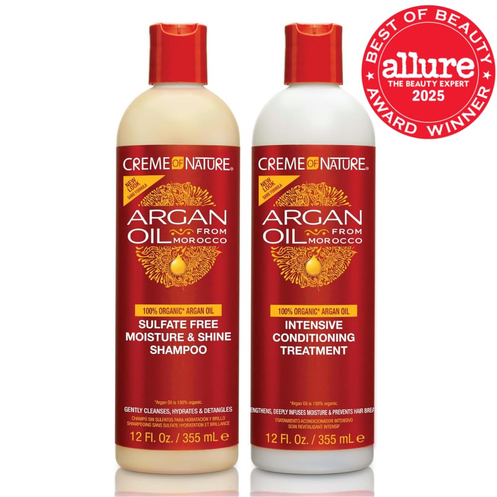 Creme of Nature Argan Oil from Morocco Sulfate-Free Moisture and Shine Shampoo and Intensive Conditioning Treatment Set, Hydrating Shine-Enhancing Hair Care Duo, 2 Count, 12 oz Each - Image 2