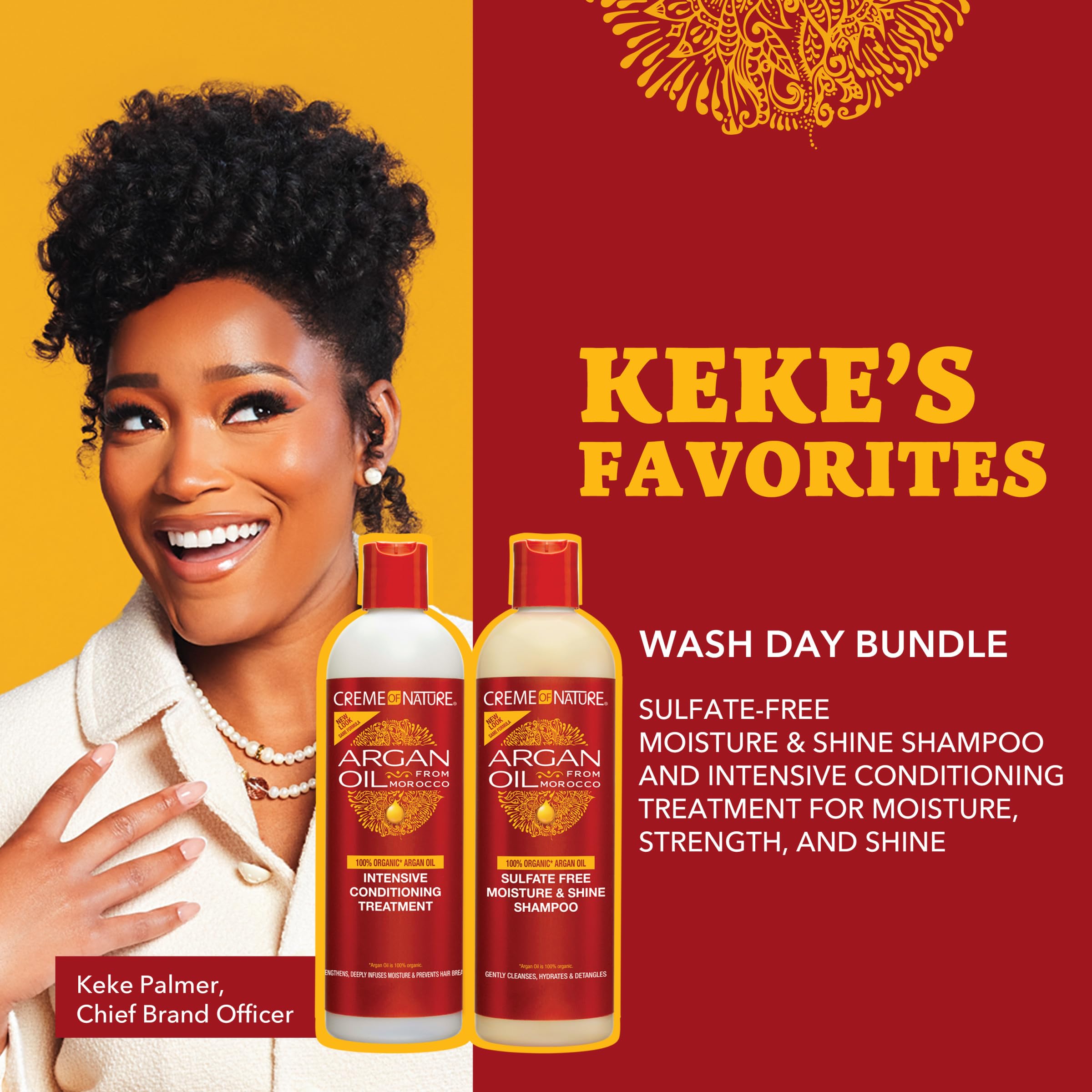 Creme of Nature Argan Oil from Morocco Sulfate-Free Moisture and Shine Shampoo and Intensive Conditioning Treatment Set, Hydrating Shine-Enhancing Hair Care Duo, 2 Count, 12 oz Each - Image 3
