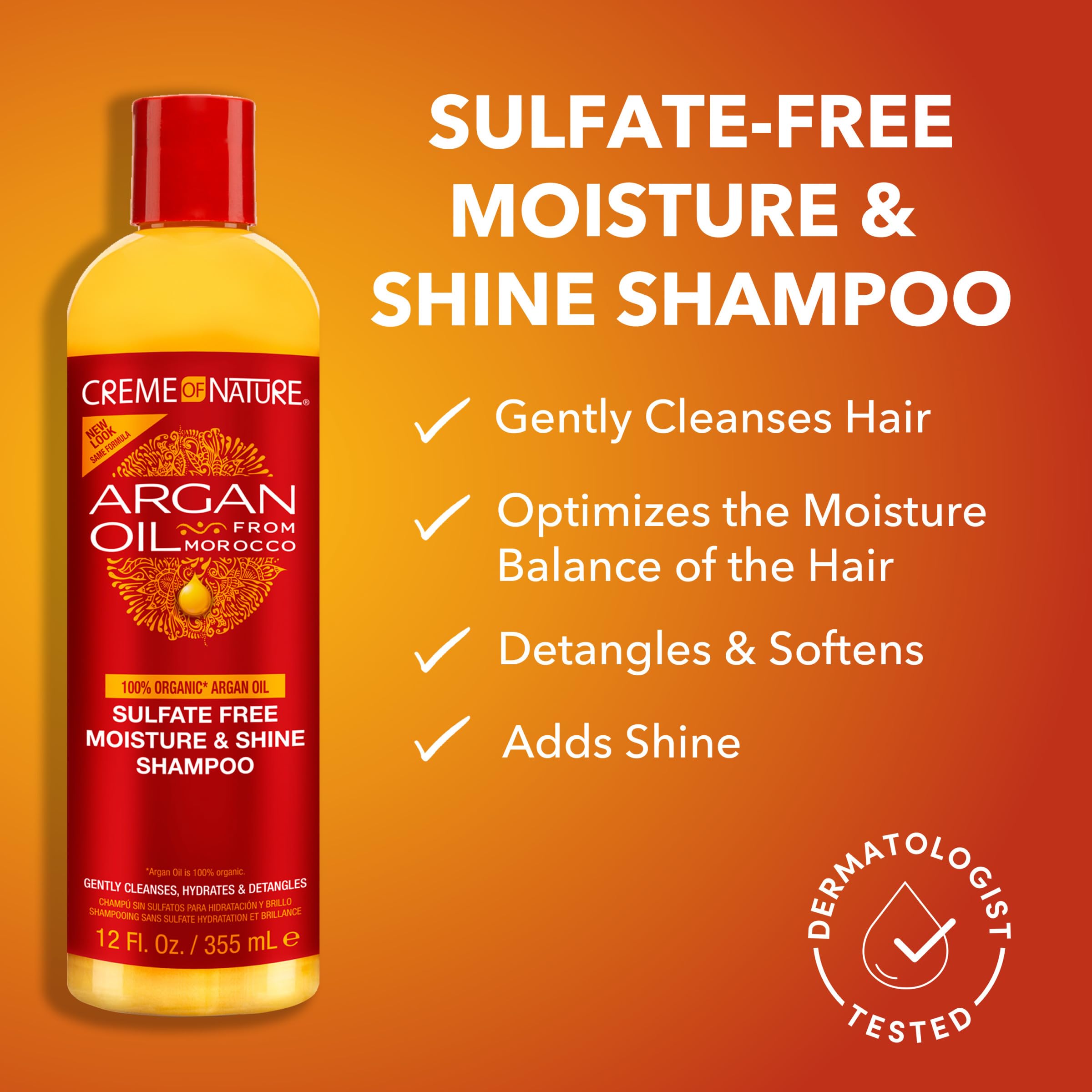 Creme of Nature Argan Oil from Morocco Sulfate-Free Moisture and Shine Shampoo and Intensive Conditioning Treatment Set, Hydrating Shine-Enhancing Hair Care Duo, 2 Count, 12 oz Each - Image 5