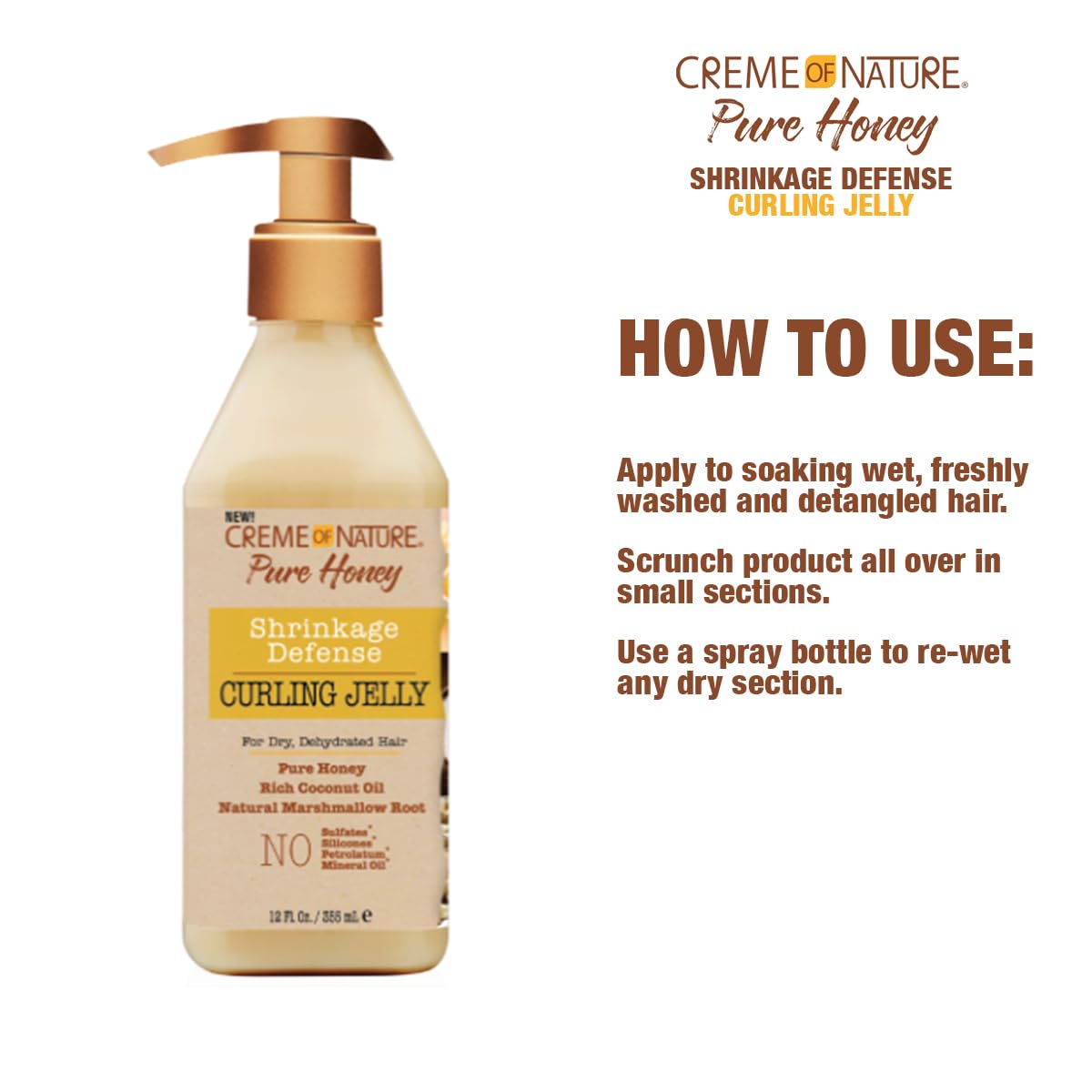 Creme of Nature Curling Jelly, Pure Honey, Coconut Oil and Shea Butter Formula, Shrinkage Defense, 11.5 Oz - Image 3