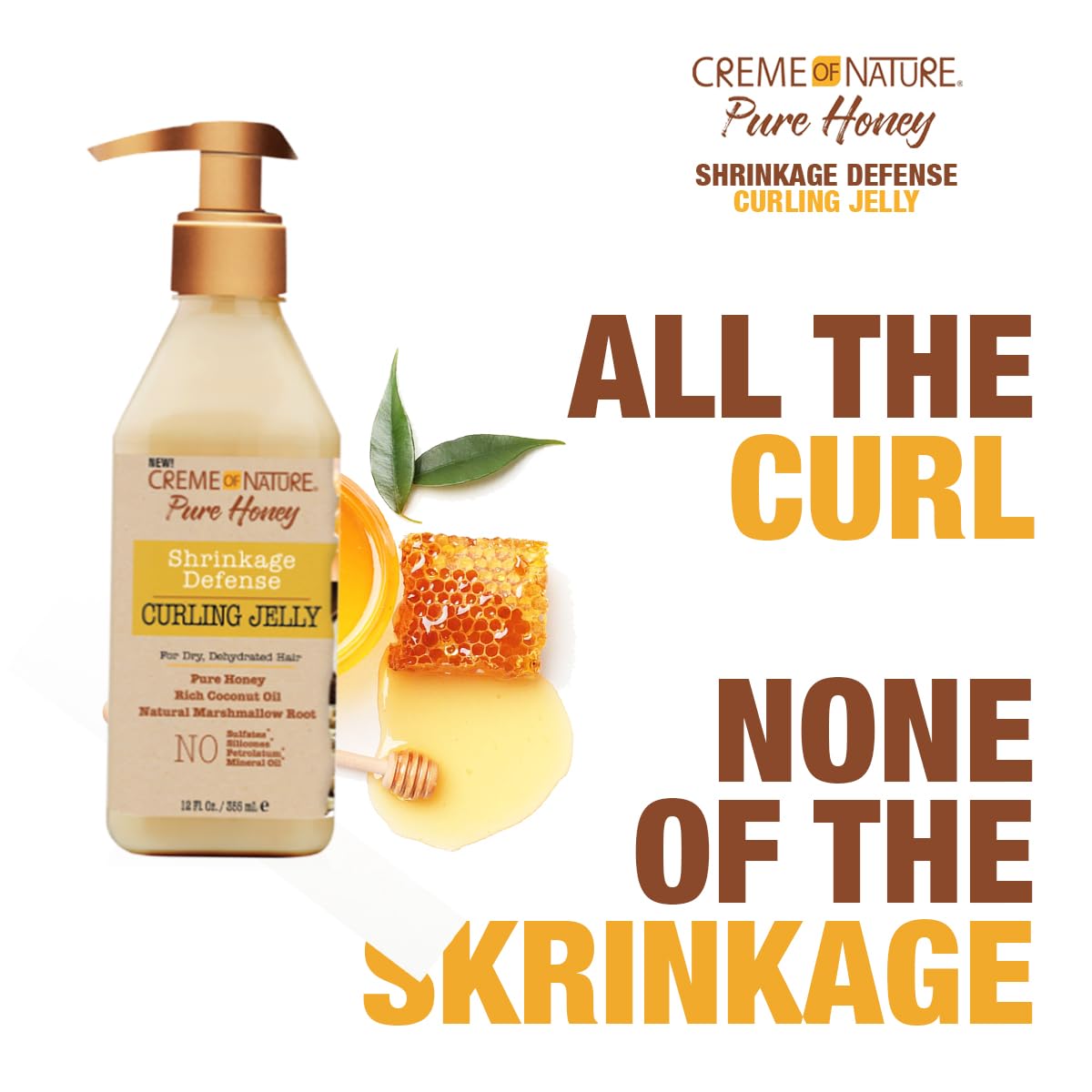 Creme of Nature Curling Jelly, Pure Honey, Coconut Oil and Shea Butter Formula, Shrinkage Defense, 11.5 Oz - Image 4