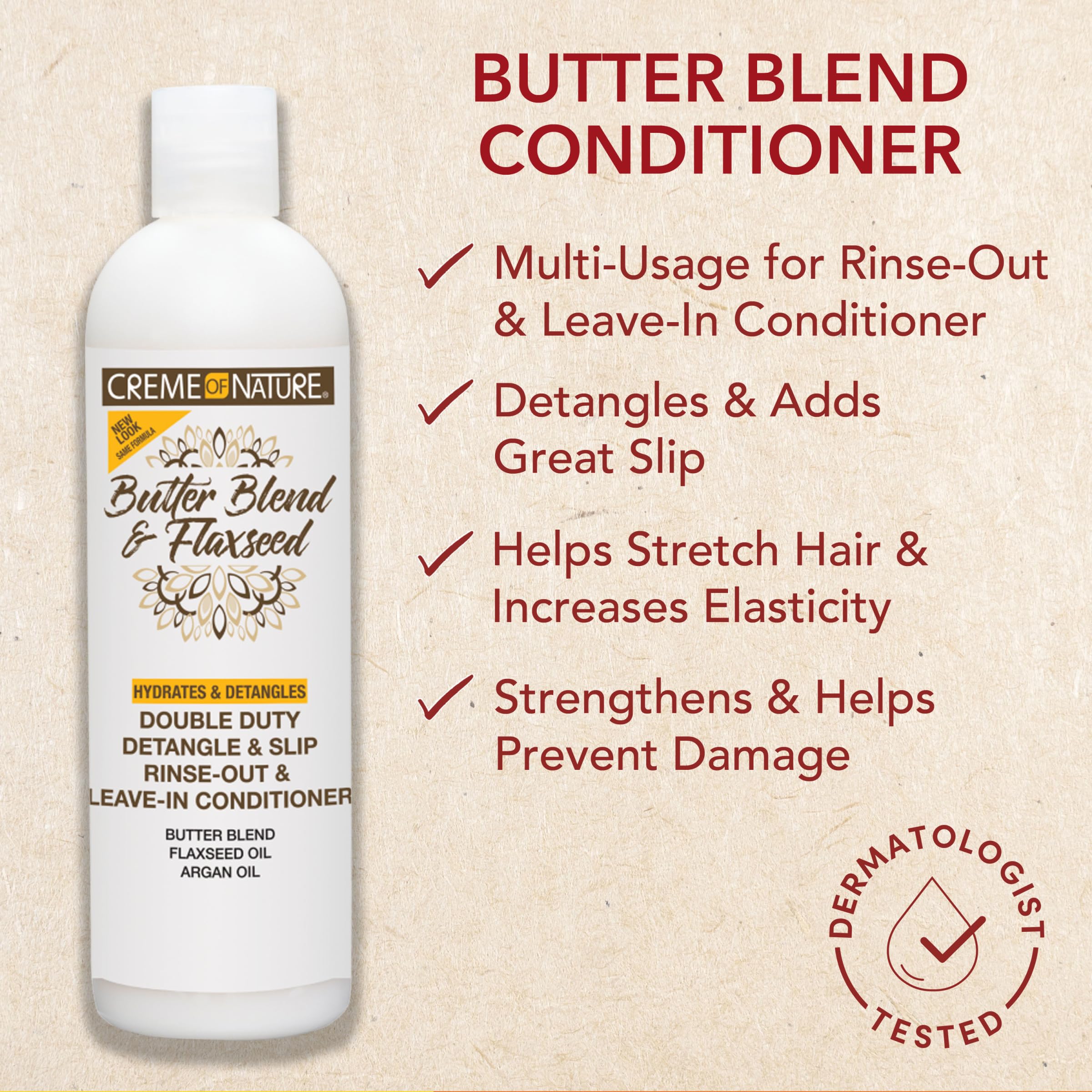 Creme of Nature Double Duty Detangle and Slip Rinse-Out and Leave-In Conditioner with Butter Blend, Flaxseed and Argan Oil, Moisture-Rich, Multi-Use Detangling for Natural Hair, 12 oz - Image 3