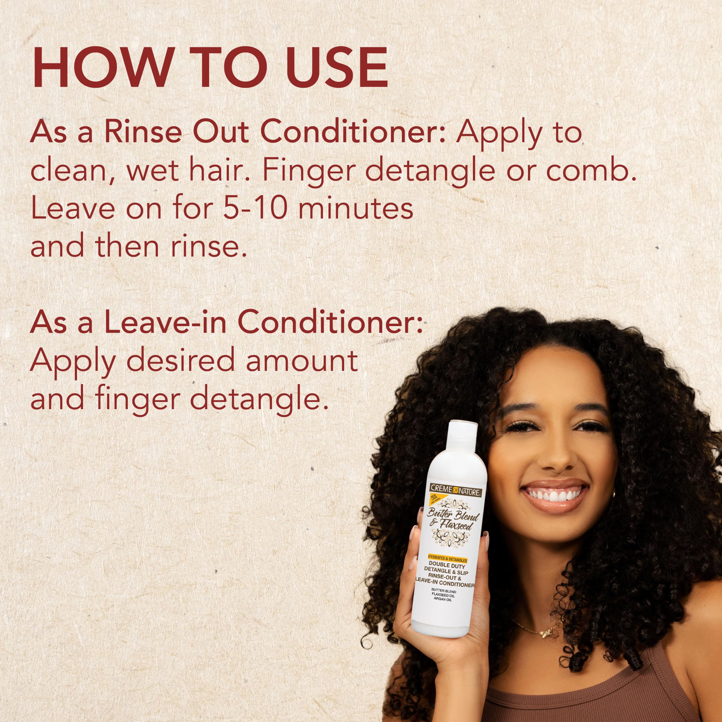Creme of Nature Double Duty Detangle and Slip Rinse-Out and Leave-In Conditioner with Butter Blend, Flaxseed and Argan Oil, Moisture-Rich, Multi-Use Detangling for Natural Hair, 12 oz - Image 5