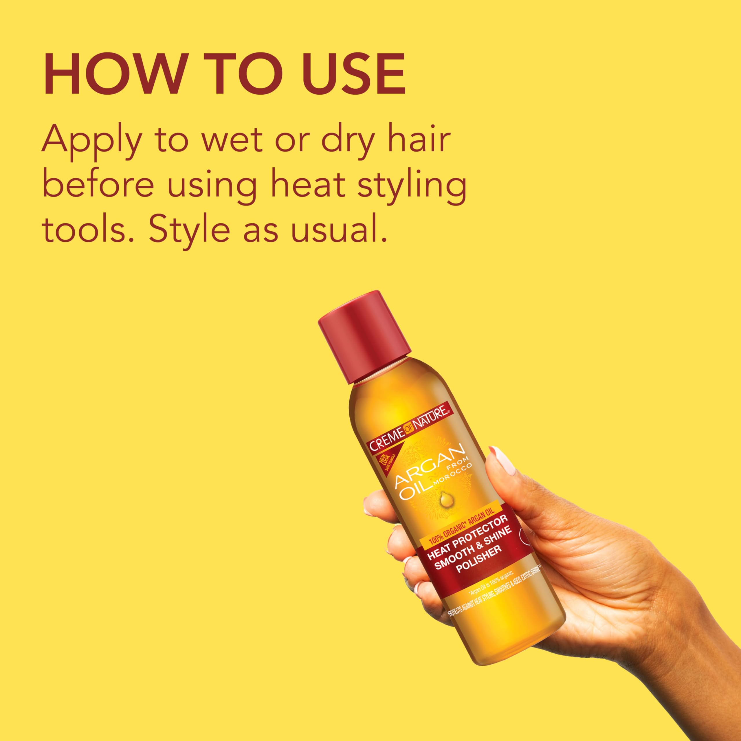Creme of Nature Heat Protector Smooth & Shine Polisher, Seals Shine, Smooths Hair, Protects Up to 450°F, Infused with Argan Oil, 4 fl oz - Image 3