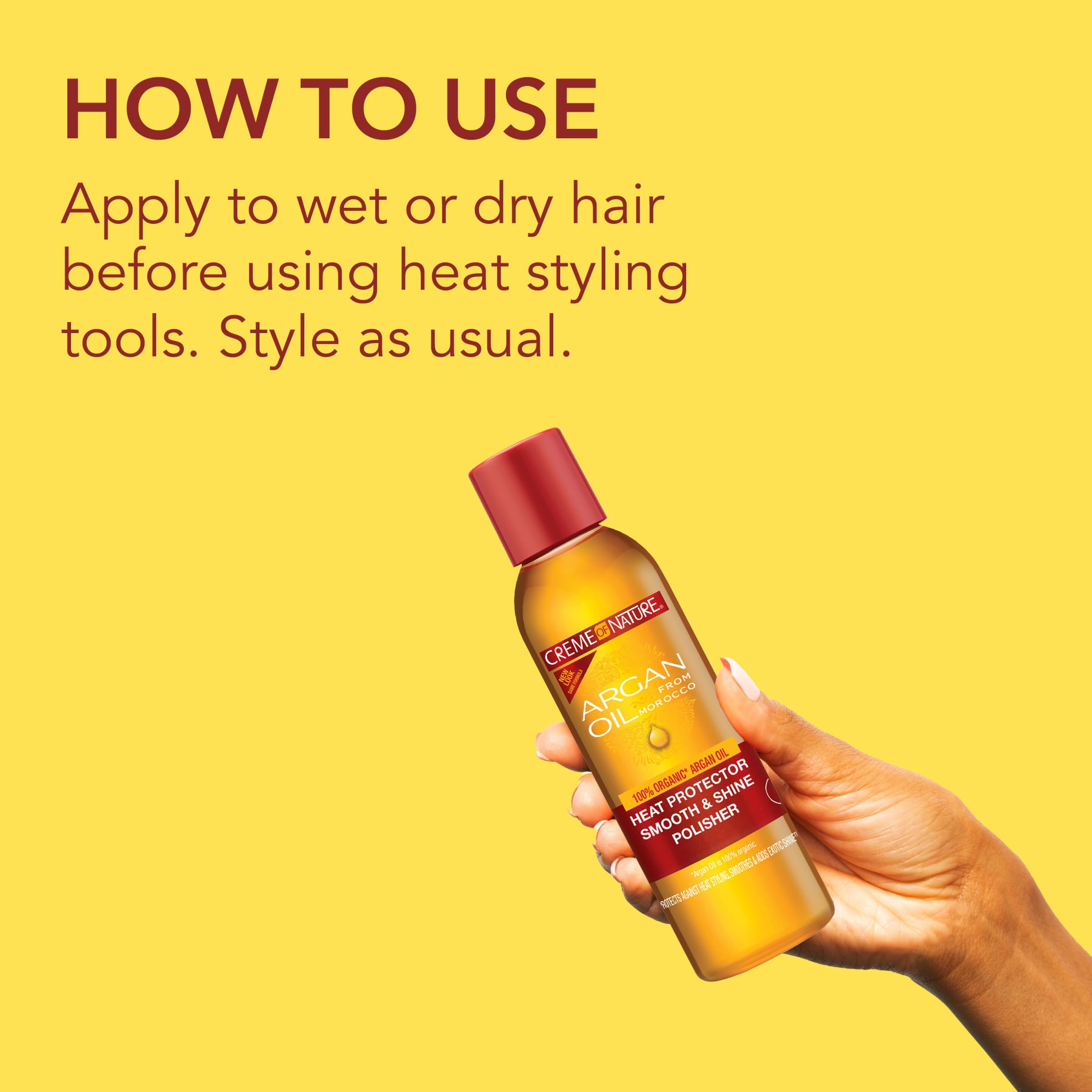 Creme of Nature Heat Protector Smooth & Shine Polisher, Seals Shine, Smooths Hair, Protects Up to 450°F, Infused with Argan Oil, 4 fl oz - Image 5