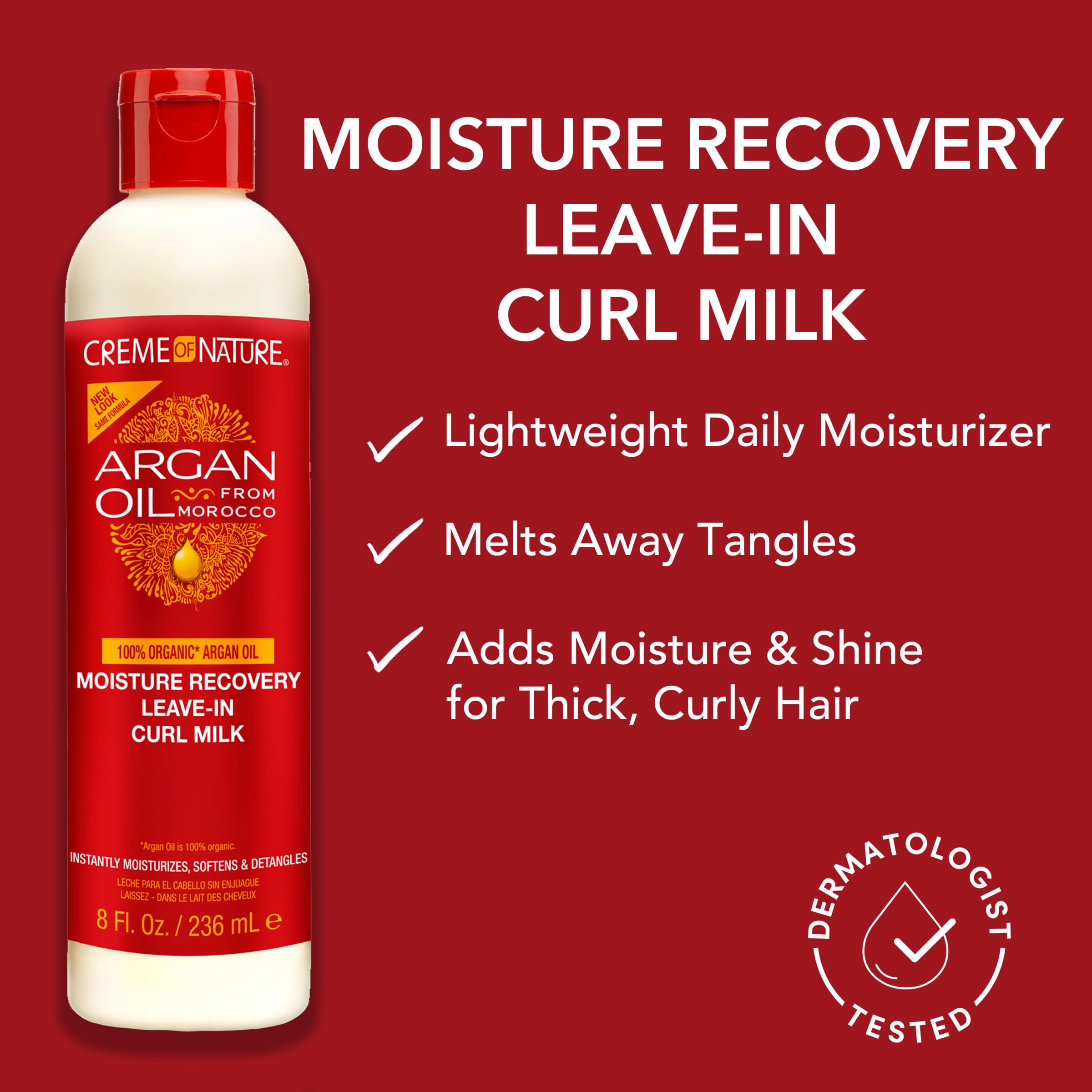 Creme of Nature Moisture Recovery Leave-In Curl Milk, Lightweight Daily Moisturizer, Detangles and Adds Shine, With Argan Oil from Morocco, 8 oz - Image 4