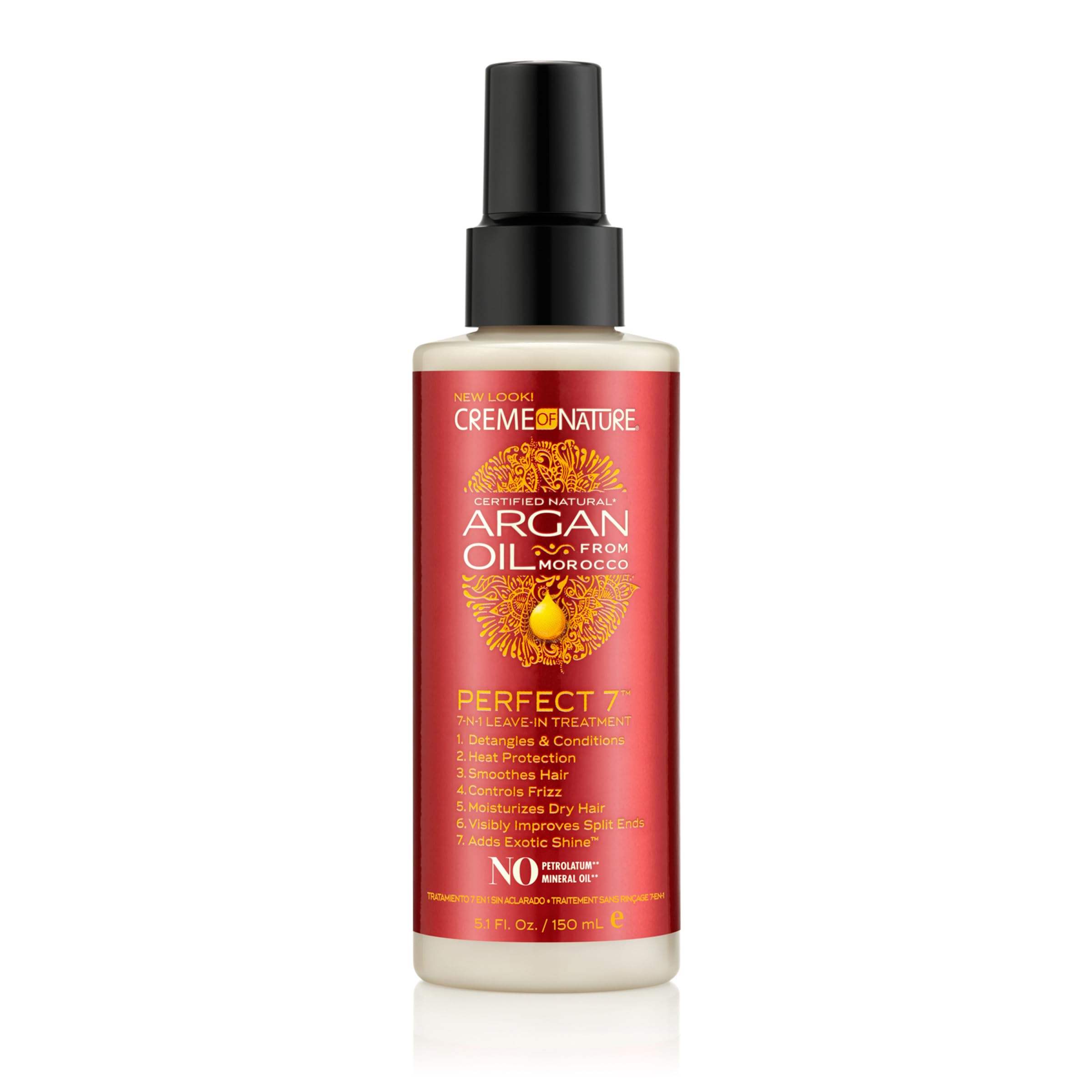 Creme of Nature Perfect 7™ Leave-In Treatment, 7-in-1 Spray For Frizz-Control, Protects From Heat and Detangles, Infused with Argan Oil, 5.1 fl oz