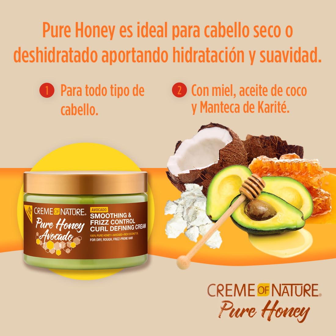 Creme of Nature Pure Honey Define Hair Food Smoothing & Frizz Control Curl Defining Cream, Defines & Softens Natural Curls, With Avocado Oil, Pure Honey & Coconut Oil, No Crunch Styling, 11.5 oz - Image 3
