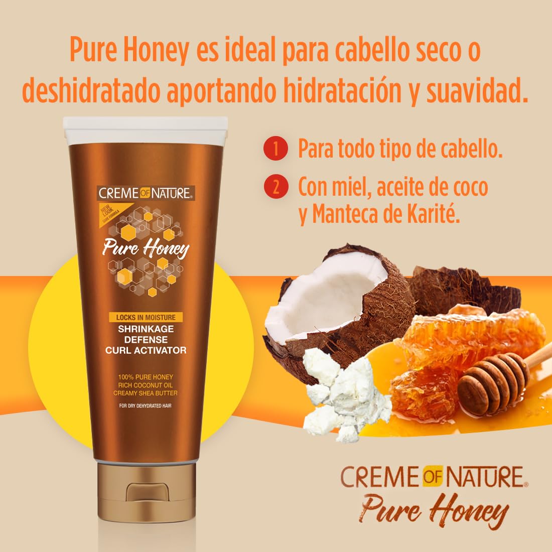 Creme of Nature Pure Honey Define Shrinkage Defense Curl Activator, Moisture-Rich Formula with Coconut Oil & Shea Butter, For Dry, Dehydrated Hair 10.5 oz - Image 3
