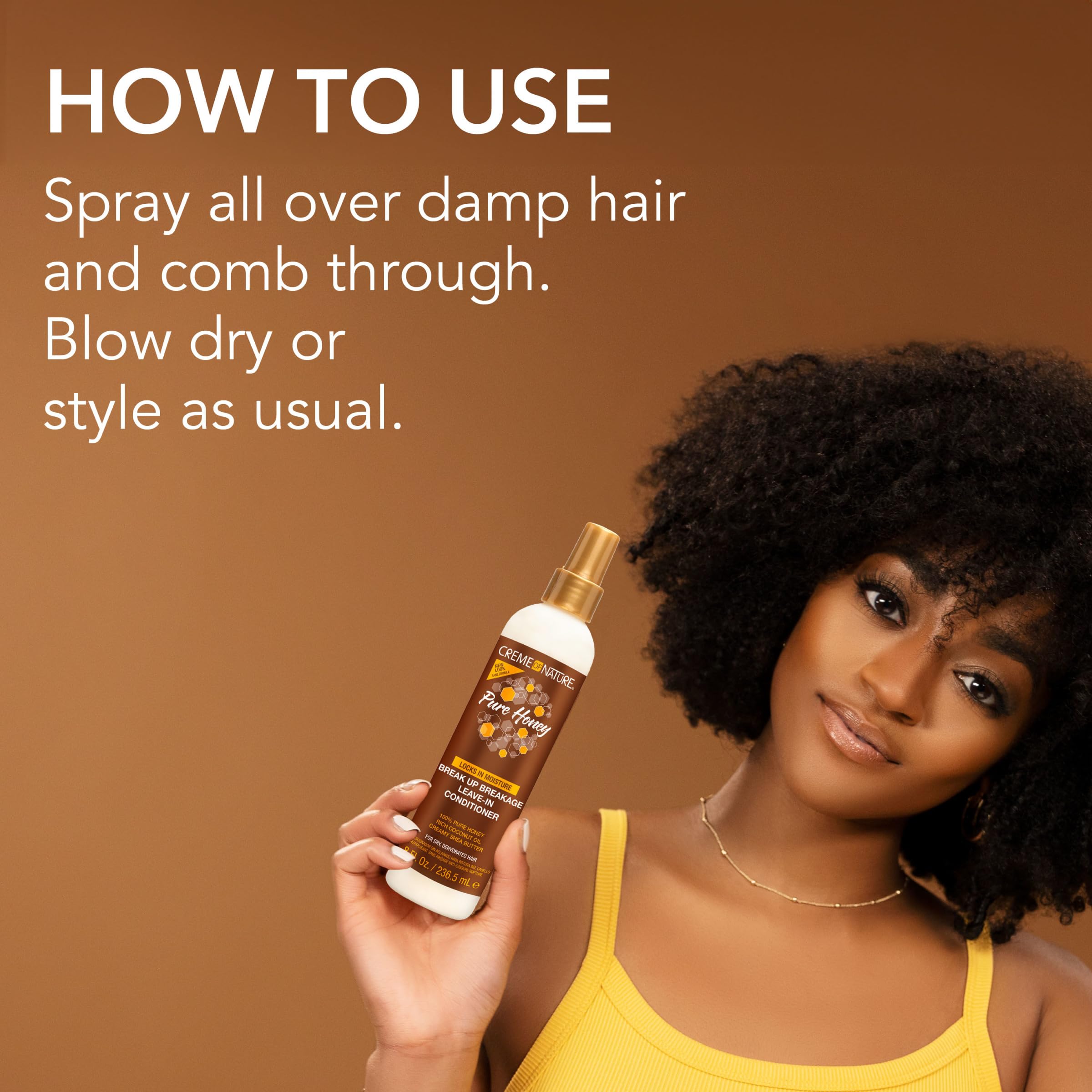 Creme of Nature Pure Honey Leave-In Conditioner, Moisture-Rich Detangler for Dry, Damaged Hair, With Coconut Oil & Shea Butter, Sulfate-Free Formula, 8 oz - Image 5