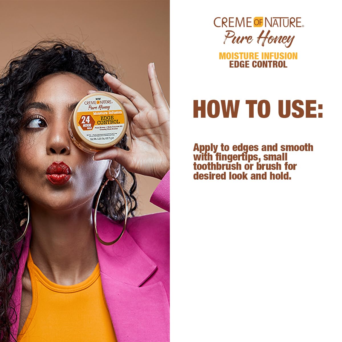 Creme of Nature Pure Honey Moisture Infusion Edge Control, 24-Hour Hold for Sleek Styles, Non-Flaking, Non-Greasy Formula with Coconut Oil & Shea Butter, 2.25 oz - Image 3