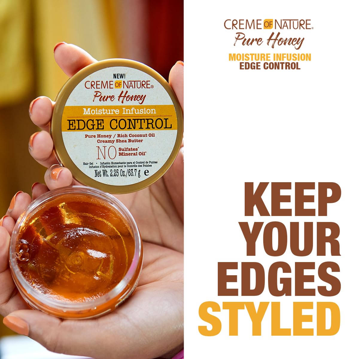 Creme of Nature Pure Honey Moisture Infusion Edge Control, 24-Hour Hold for Sleek Styles, Non-Flaking, Non-Greasy Formula with Coconut Oil & Shea Butter, 2.25 oz - Image 4