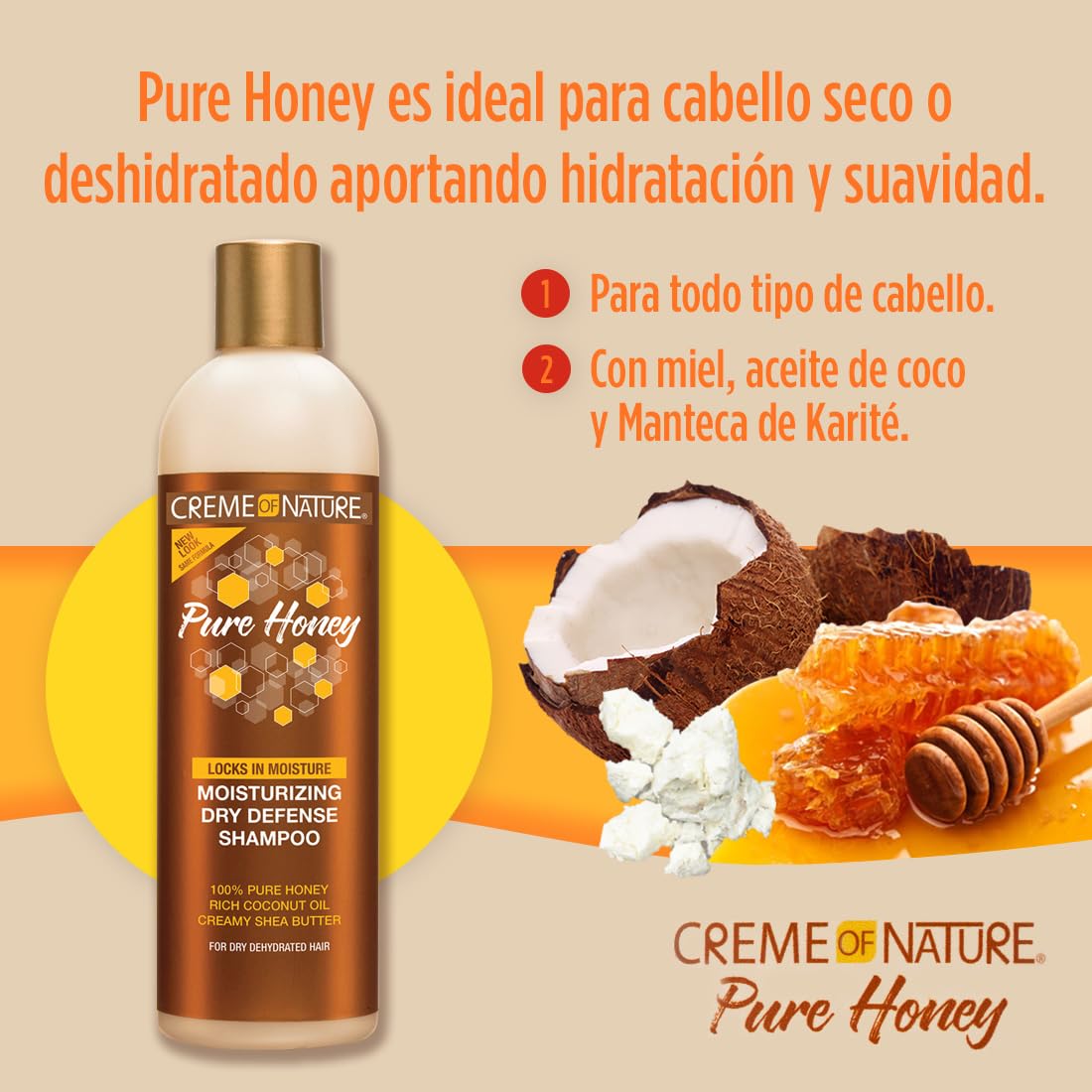 Creme of Nature Pure Honey Moisturizing Dry Defense Shampoo, Gently Cleanses & Restores Moisture, With Coconut Oil & Shea Butter, For Dry, Dehydrated or Brittle Hair, 12 oz - Image 3