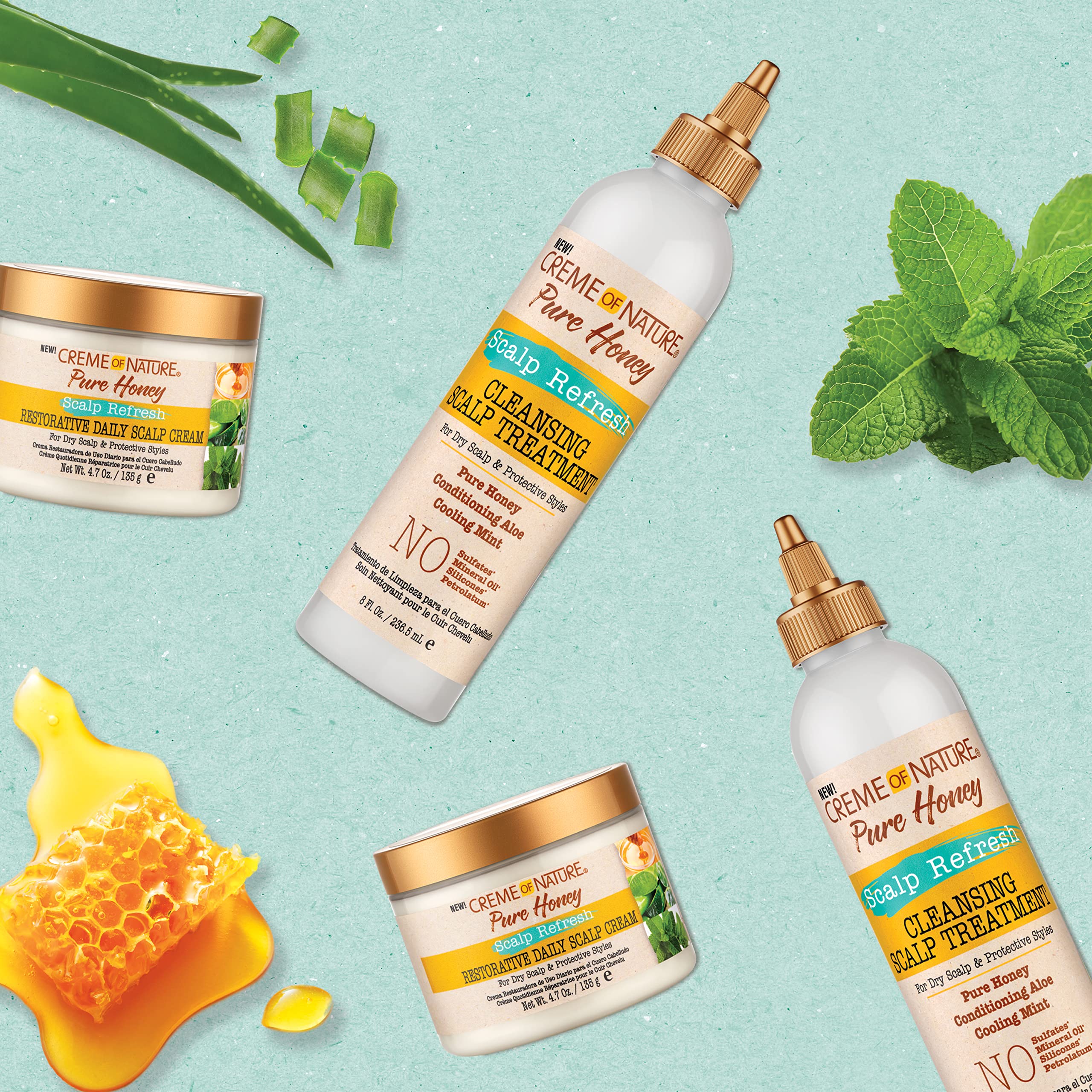 Creme of Nature Pure Honey Scalp Refresh Cleansing Scalp Treatment, No-Rinse Formula with Aloe, Mint & Honey, Dissolves Buildup & Refreshes Scalp, 8 oz - Image 6