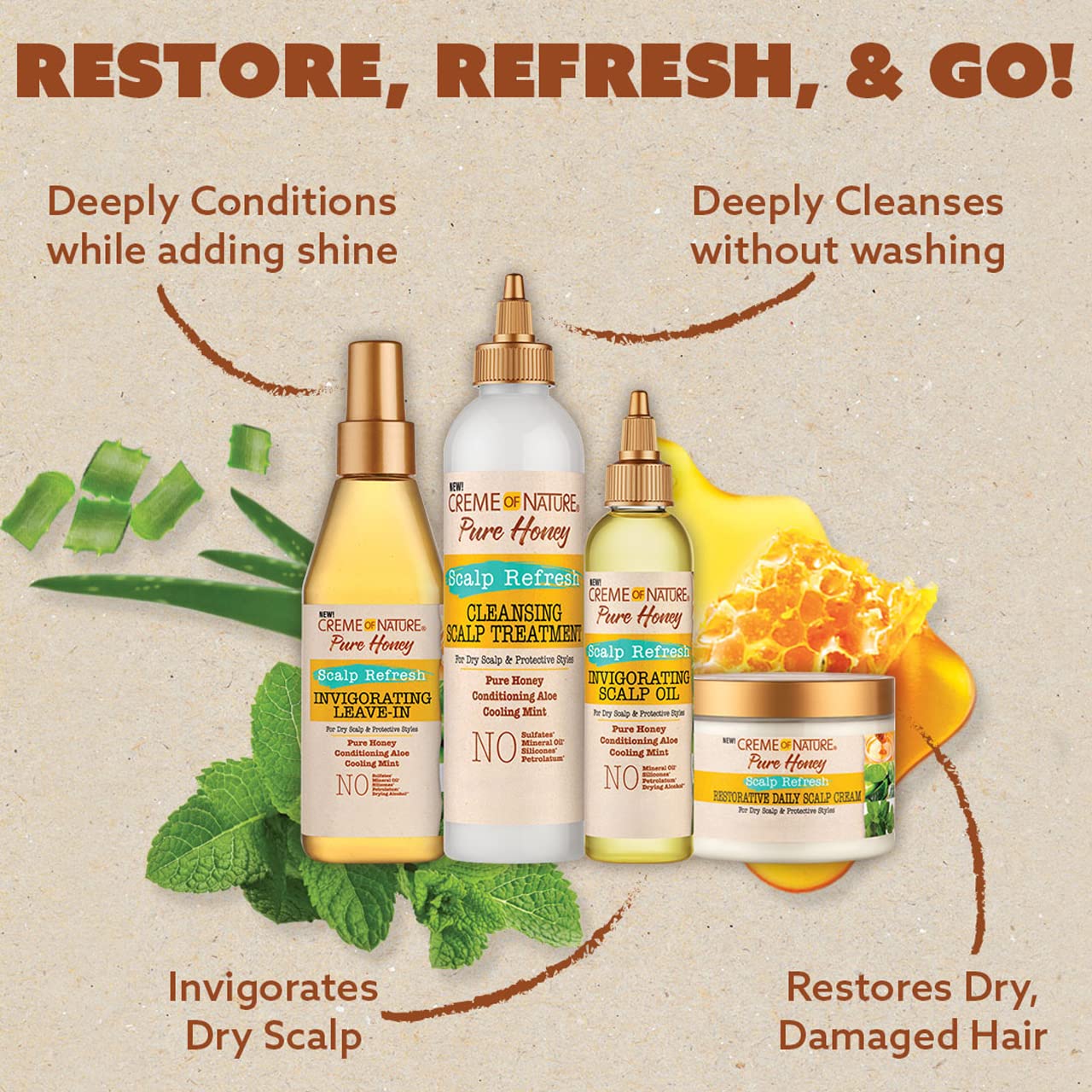 Creme of Nature Pure Honey Scalp Refresh Cleansing Scalp Treatment, No-Rinse Formula with Aloe, Mint & Honey, Dissolves Buildup & Refreshes Scalp, 8 oz - Image 7