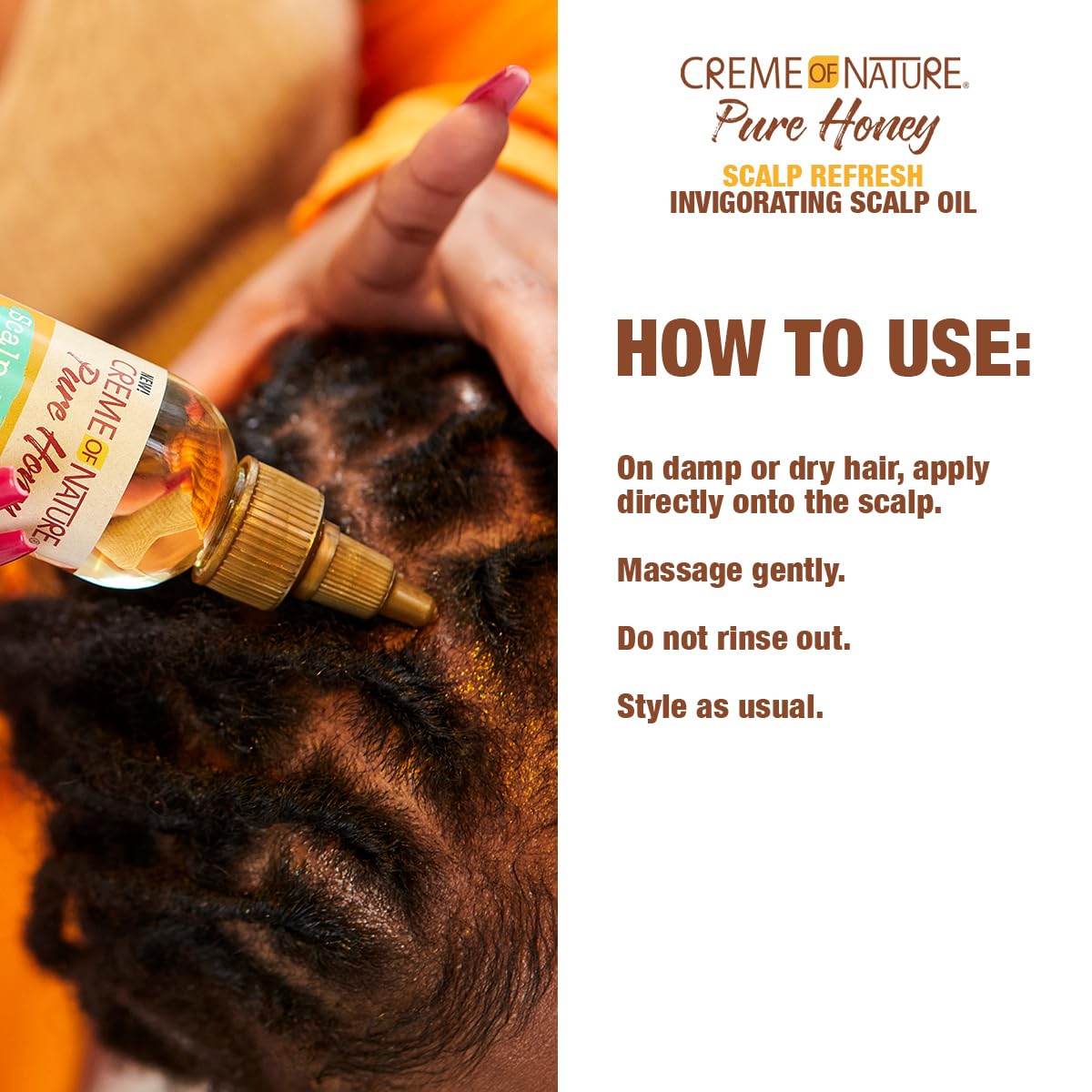 Creme of Nature Pure Honey Scalp Refresh Invigorating Scalp Treatment Oil, Lightweight Formula with Mint & Aloe, Moisture & Shine for All Hair Types & Styles, 4.2 oz - Image 3