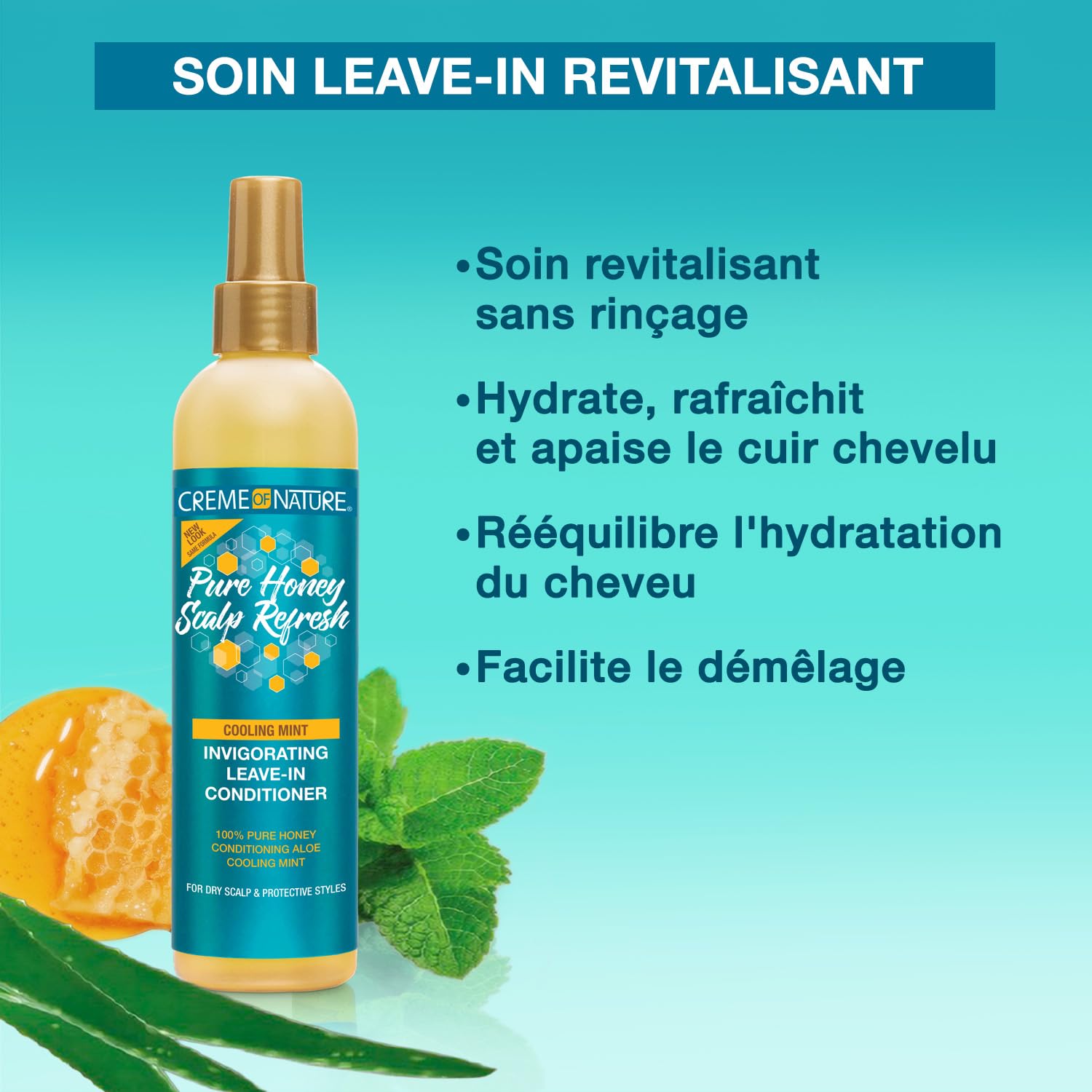 Creme of Nature Pure Honey Scalp Refresh Leave-In Conditioner, With Aloe Vera, Peppermint & Honey, Detangles & Moisturizes Hair & Scalp, Ideal for Braids, 8 oz - Image 3