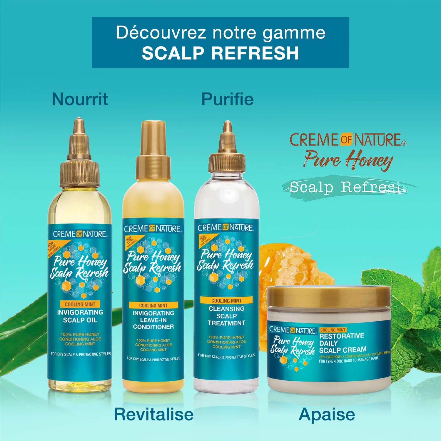 Creme of Nature Pure Honey Scalp Refresh Leave-In Conditioner, With Aloe Vera, Peppermint & Honey, Detangles & Moisturizes Hair & Scalp, Ideal for Braids, 8 oz - Image 7