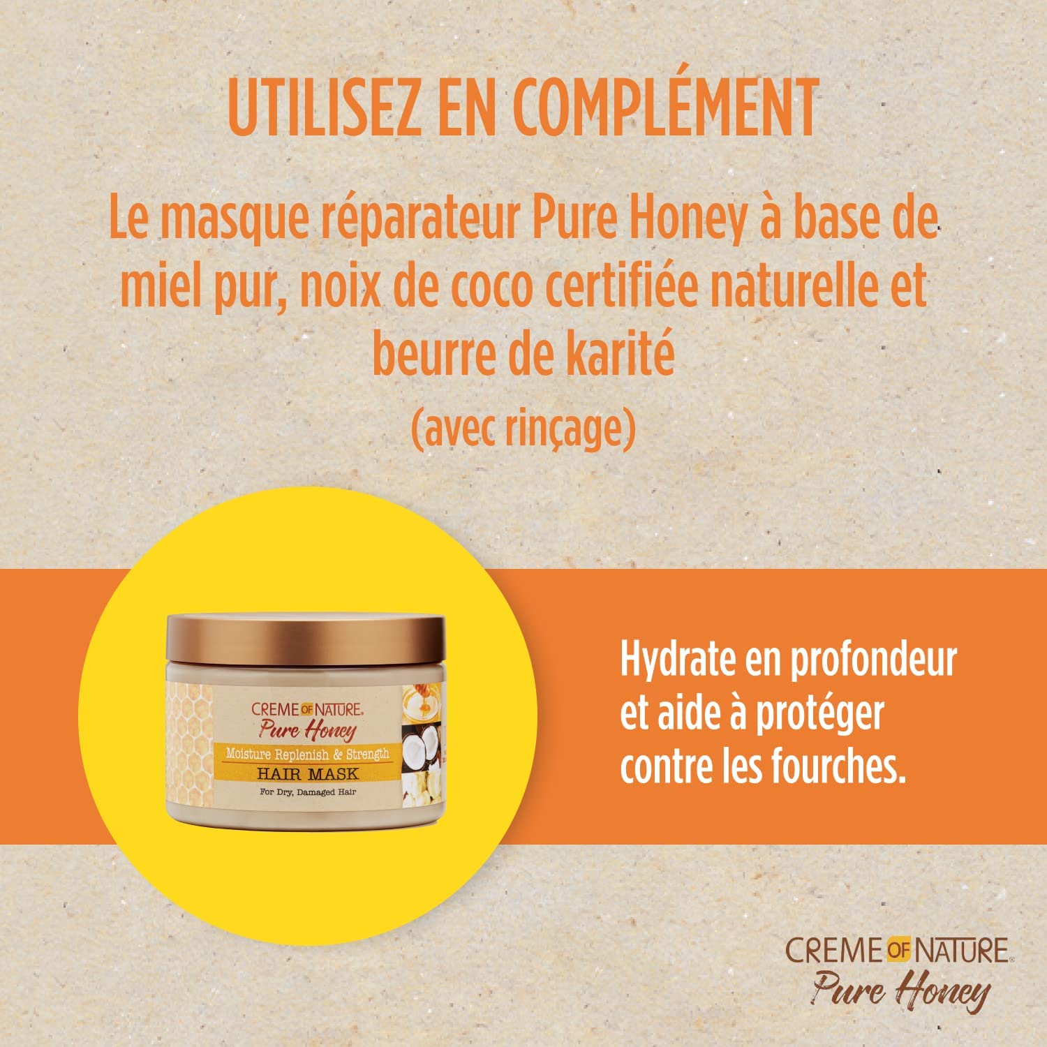Hair Mask by Creme of Nature, Pure Honey, Coconut Oil and Shea Butter Formula, Moisture Replenish & Strength, 11.5 Oz - Image 5